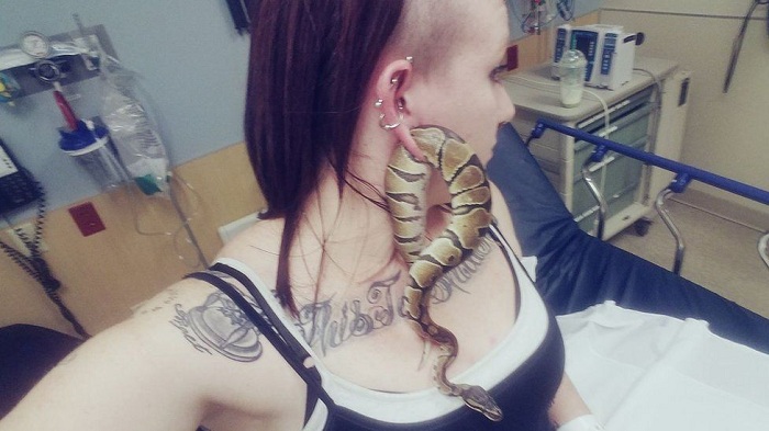 This woman got a snake stuck in her earlobe